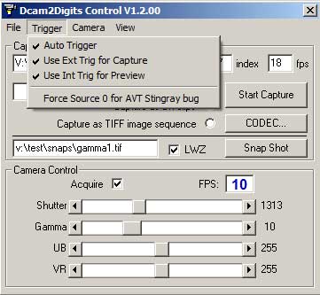 Screenshot of capture software